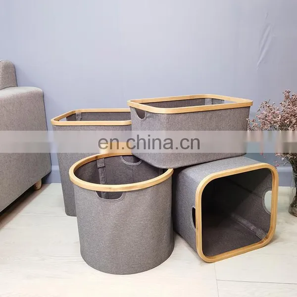 Wholesale Popular Design Folding Laundry Basket Bins Set Collapsible Bamboo Storage Basket/slim Cloth Laundry Hamper Handles photo-4