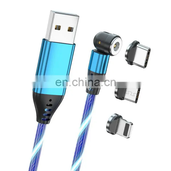 Hot Selling 540 Degree Rotation 3 in 1 Led Flowing Light Magnetic Usb Data Charging Cable For Smartphone photo-4