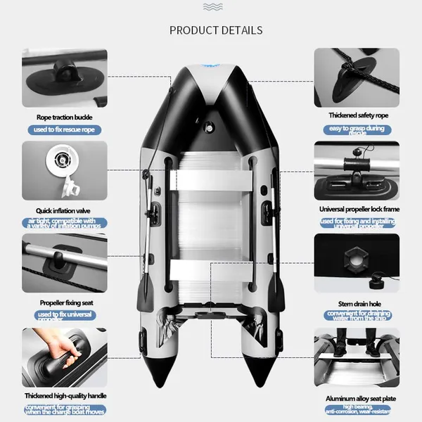 2.3~5.2m Inflatable Assault Boat Set 0.9mm Thickened Wear-resistant Alloy V-shaped Bottoms Canoeing Fishing Boat