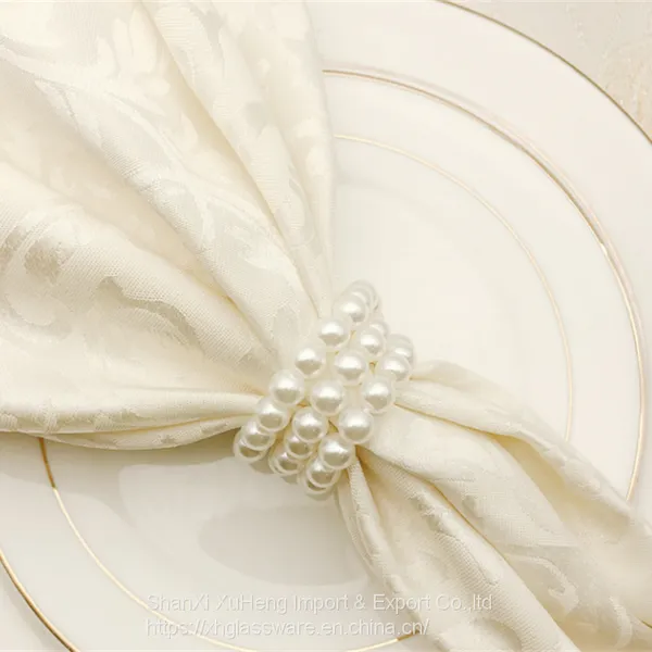 Newest Pearl Napkin Ring Handmade Dinner Decorations for Wedding Table photo-3