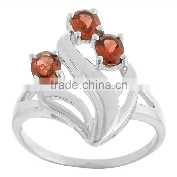 Genuine Three Oval Garnet Ring Earring Set photo-2