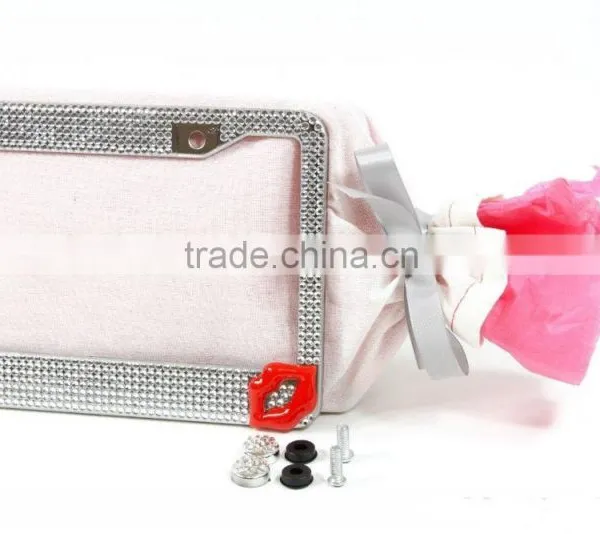 Hot Red Lip Bling Crystal Stainless Steel Rhinestone Plate Frame Accessory photo-2