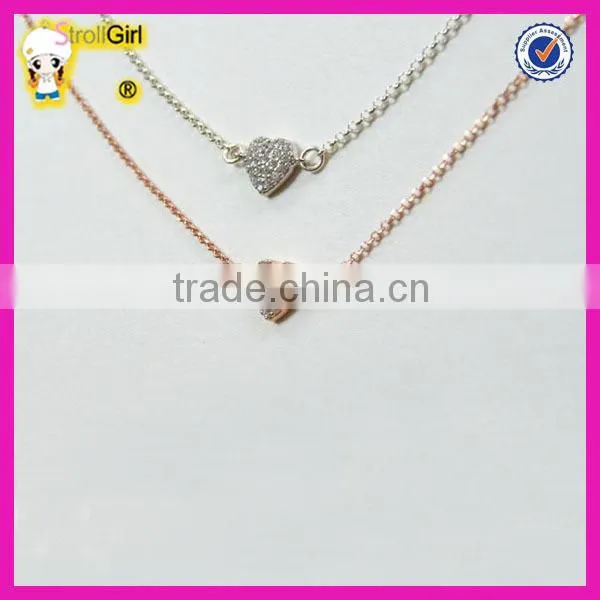 Tiny Heart Pave Necklaces, White Zircon Necklace, 925 Sterling Silver Rose Gold Plated Necklace photo-2