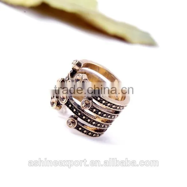 2015 China Cheap Wholesale Fashion Crystal Statement Ring Multi Layered Antique Gold Ring photo-4