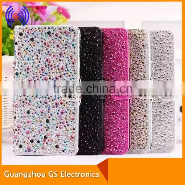Customized Rhinestone Leather Stand Phone Case Flip Cover For Samsung Galaxy On7 photo-5