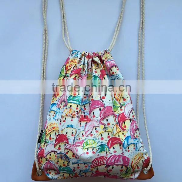 Children Cartoon Graffiti Bundle Mouth Bag Draw Canvas Backpack Bag photo-4