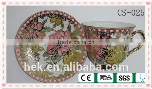Flower Tea Cup and Saucer With Gold Rim photo-2
