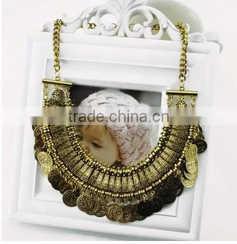 New Arrived European Women Carving Coins Tribal Jewelry Tassels Exaggerate Necklace photo-5