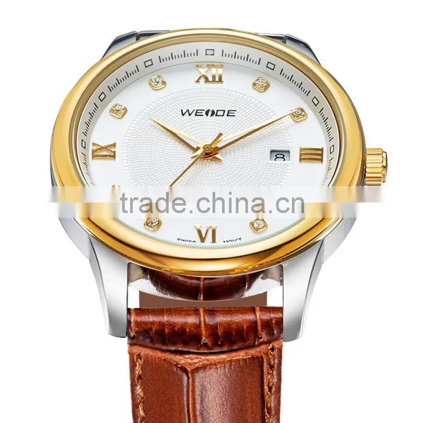 Luxury Brand Gold Military Genuine Leather Rhinestone Quartz Man Watch WEIDE 93008R photo-4