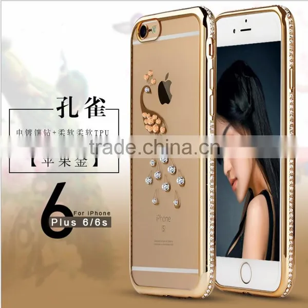 2016 Newest Mobile Phone Cover Case Electroplate Diamond Peacock Image Tpu for IPhone 6 6s 6plus photo-2