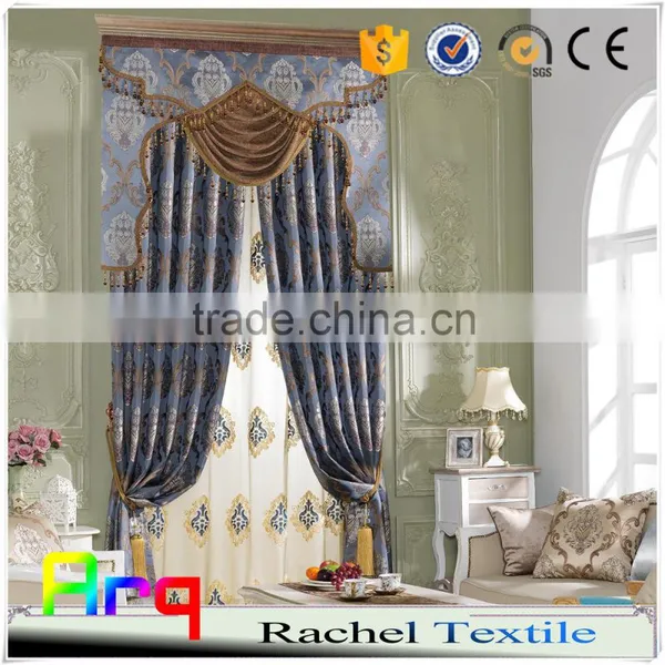 100% Polyester Blue Jacquard High Class Curtain Fabric, Classic European Blackout photo-2