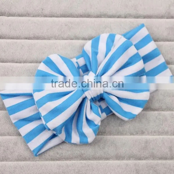 Hot-selling Big Cotton Stripe Hair Bow Headwrap,cotton Hair Bow With Headband for Babygirl photo-3