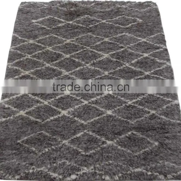 Hand Woven Moroccan Brown/Cream Shaggy Wool Rug