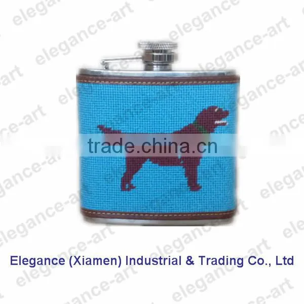 Dog Needlepoint Flask With 5oz Stainless Steel Flask