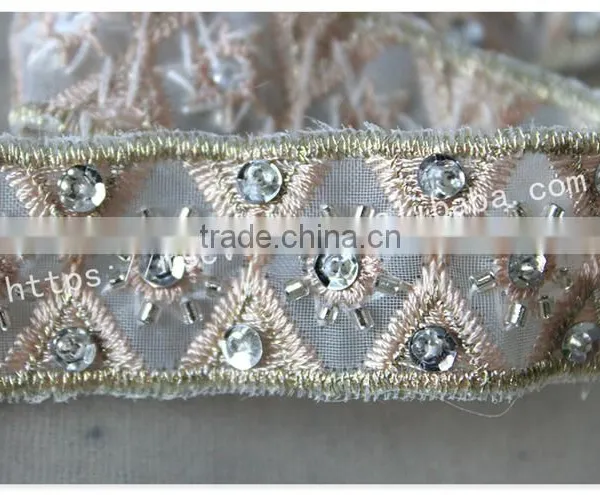 Elegant Design 2.5cm Width Champagne Crystal Trim Bridal Embrodiery photo-5