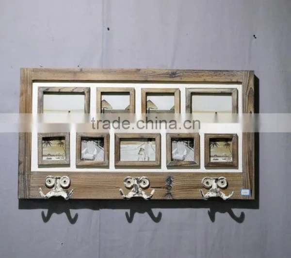 2016 Vintage Wood Wall Shelf With Hooks and Frames photo-3
