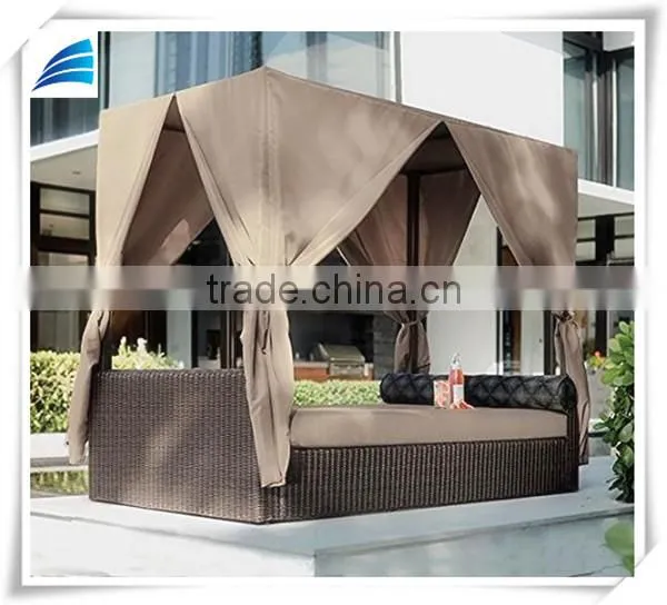 Outdoor Rattan Wicker Patio Daybed With Curtains photo-2