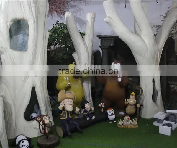 Fiberglass Polyresin Bald Head Bear Statue Combination Cartoon Character Figurine photo-2