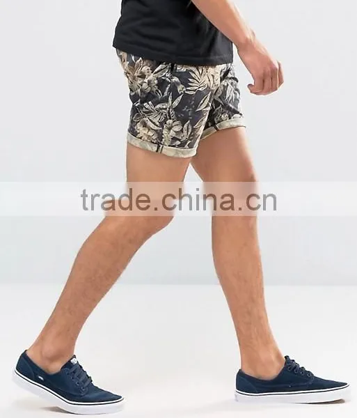 2016 High Quality Latest Custom Side Slant Pockets Men's Flower Printing Slim Fit 100% Cotton Soft Touch Zip Fly Casual Shorts photo-4