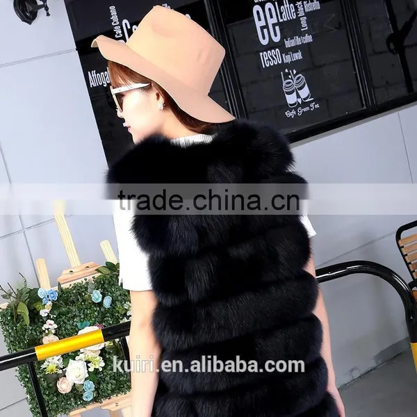 Brand Design 2016real Fox Fur Vest Outerwear Fur Overcoat Long Design O-neck Sweater Vest Waistcoat Women's photo-3