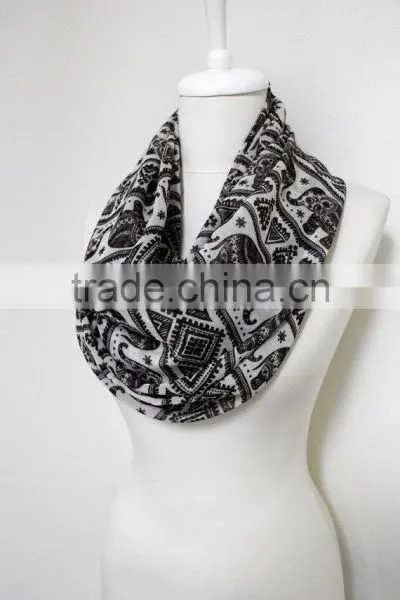 Elephant Pattern Chiffon Infinity Scarf, Circle Scarf, Long Scarf, Spring - Fall - Winter - Summer Fashion photo-4