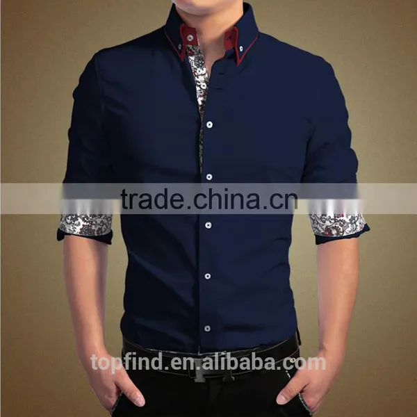 2015 New Style 100% Cotton Long Sleeve Double Collar Men Dress Shirt in Bulk photo-3