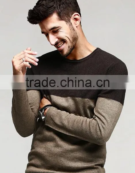 Mans Crew Neck Split Joint Pattern Tight Pullover Sweater for Wholesale photo-2