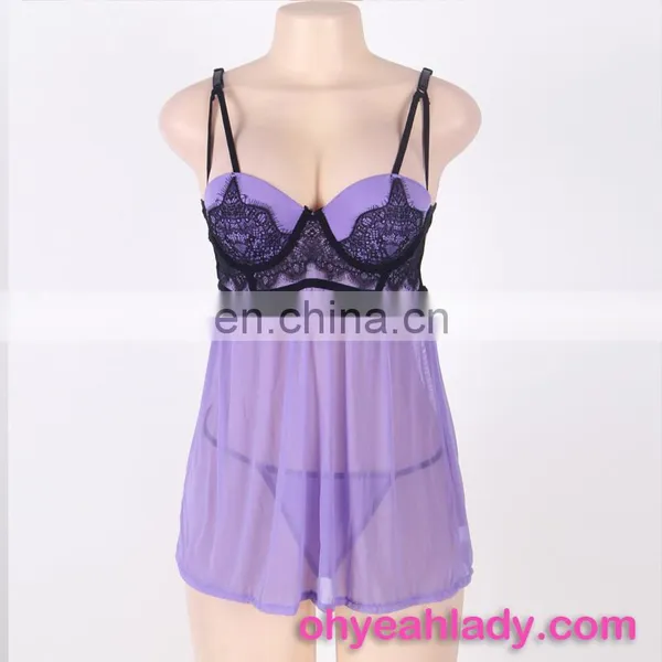 Ohyeah Purple Lace Sex Night Sleeping Dress for Women photo-4