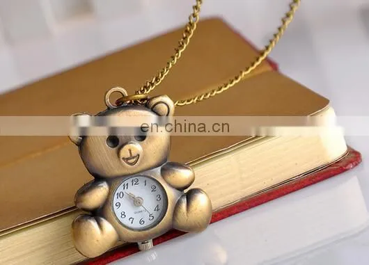 New Fashion Cute Pocket Watch Little Bear Pendant Necklace Women Dress Quartz Watches Gift photo-5