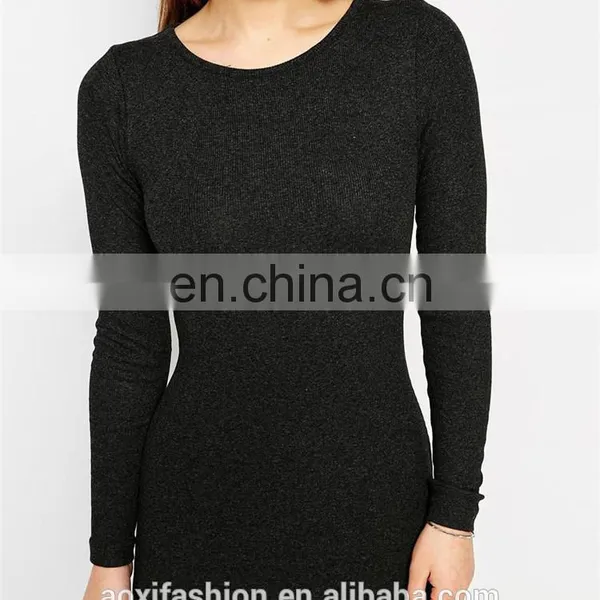 Wholasale Elegant Ladies High Neck Long Sleeve in Rib Petite Mini Bodycon Dresses photo-2