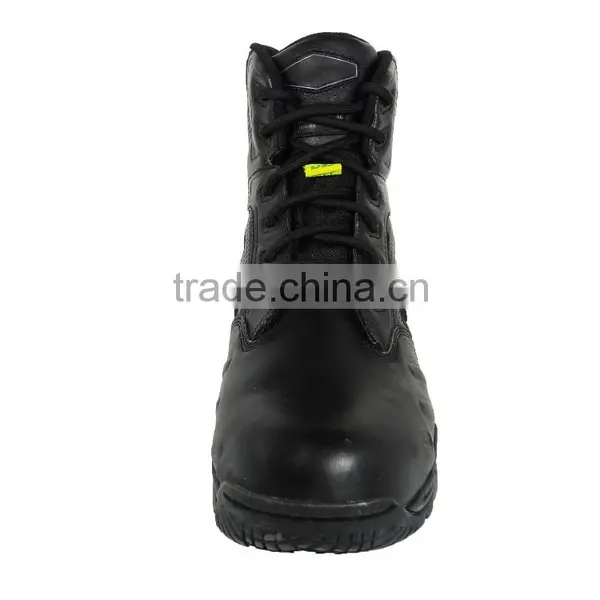 6 Inches Black Leather Steel Toe Cap Military Boots With Zipper photo-4