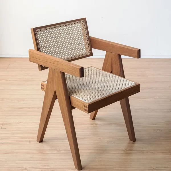 Burmese Teak Rattan Dining Chair Rattan Chair Vintage Wabi-sabi Style Furniture