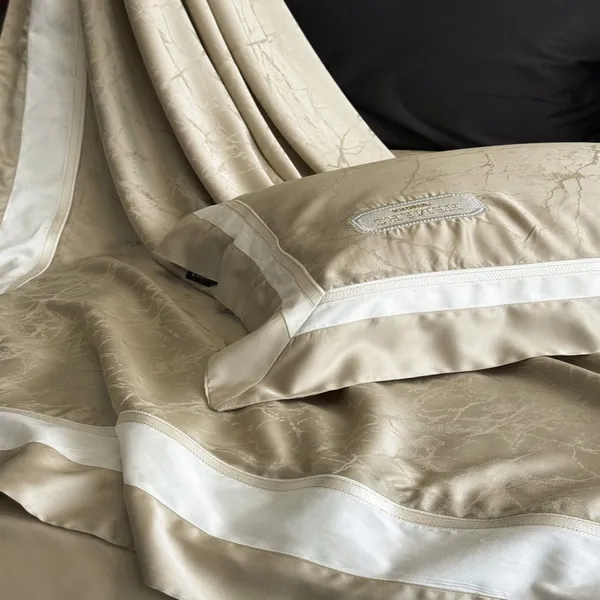 Queen Size Woven Egyptian Cotton Bedding 4‑Pcs Set, Ultra Soft Skin‑Friendly Duvet Cover Set, Beige Grey Option photo-4