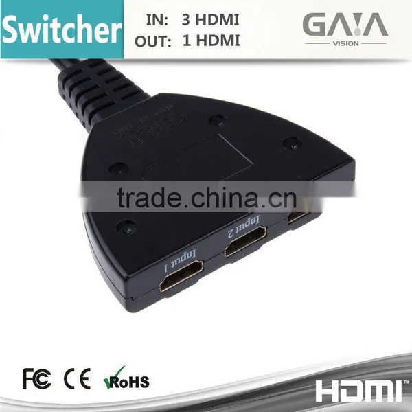 Hot Selling 3 Port HDMI Switch / Switcher / Selector / Splitter With Accessory Wire Winder