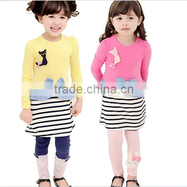 2015 Cartoon Stripe Kids Outfits Girl Dresses