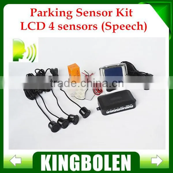 Free Shipping 4 Sensors English Human Voice LCD Parking Sensor Kit Real Person Speech 22mm Car Reverse Backup Radar System 12V