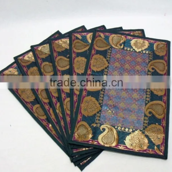 Indian Silk Table Runner With 6 Place Mats & 6 Coaster in Green Color Size 16*62 photo-2