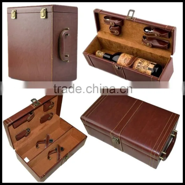 1 Bottle,2 Bottle,6 Bottle Stock Pu Leather Cover Wood Wine Case Wholesale photo-3