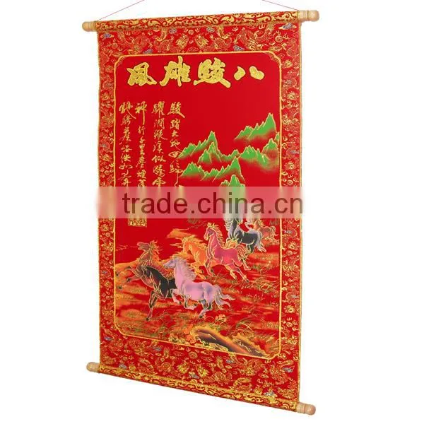 Chinese New Year Couplet Scroll Eight Horses With Shimmer Luminous Velvet Animal photo-2