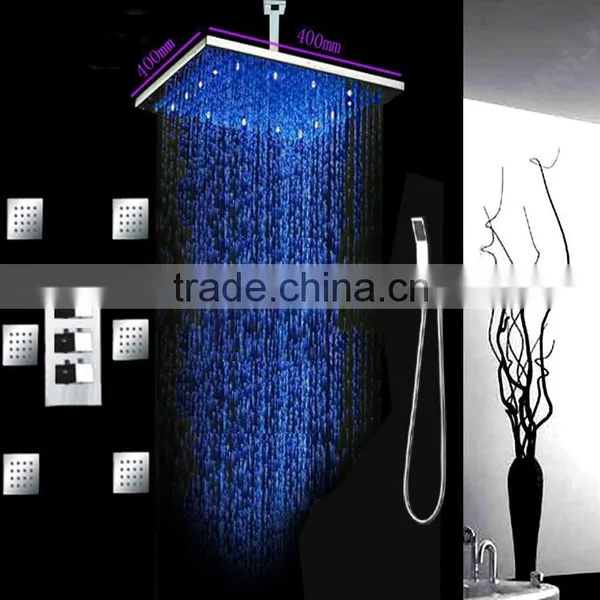 Temperature Control Led Color Change 16" Rain Ceiling Shower Head System With Thermostatic Mixer photo-5
