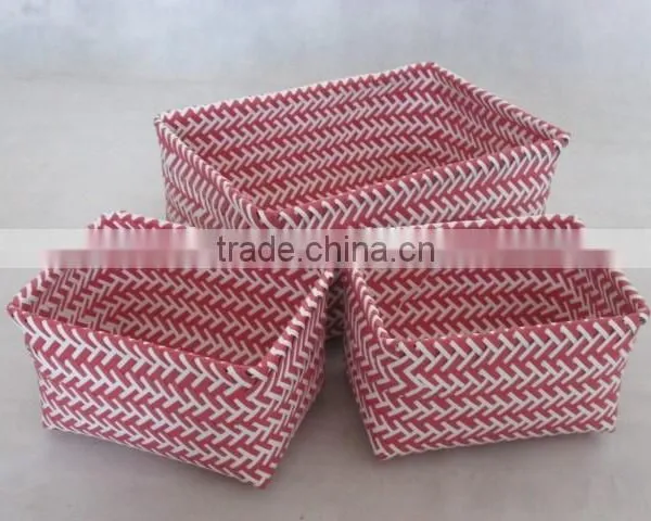 PP Strap Weaving Zig Zag Rectangle Basket Set of 3 photo-2