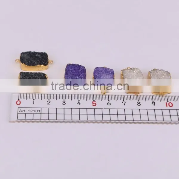 White AB / Purple / Black Druzy Quartz Stone Connector Beads, Rectangle Shape Gold Plated Crystal Drusy Gem Stone Beads photo-4