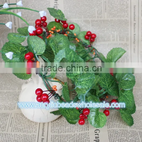 X'mas Decorative Red Fruit Flowers Garland With Green Leaves