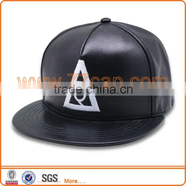 Custom Leather Material 6 Panel Unstructured Snapback Cap Cheap Flat Bill Caps for People photo-3
