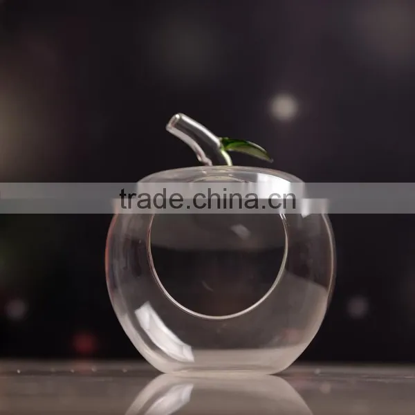 Clear Green Leaf Apple Shape Glass Vase Micro Glass Landscape Bottle photo-2