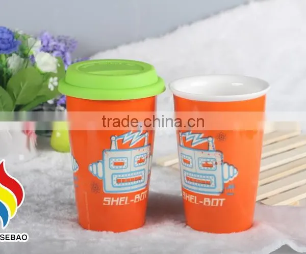 No Handle Custom Ceramic Travel Coffee Mug With Silicone Lid photo-5