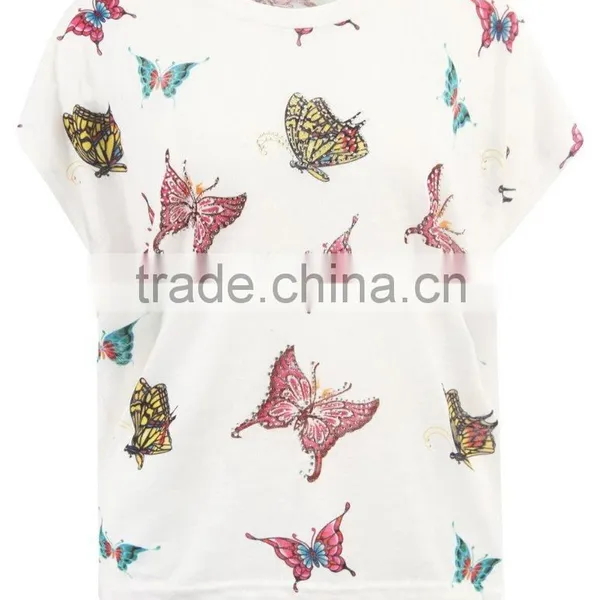 Bule Butterfly Print Woman Top,2016 New Design Top,lady Blouse photo-5
