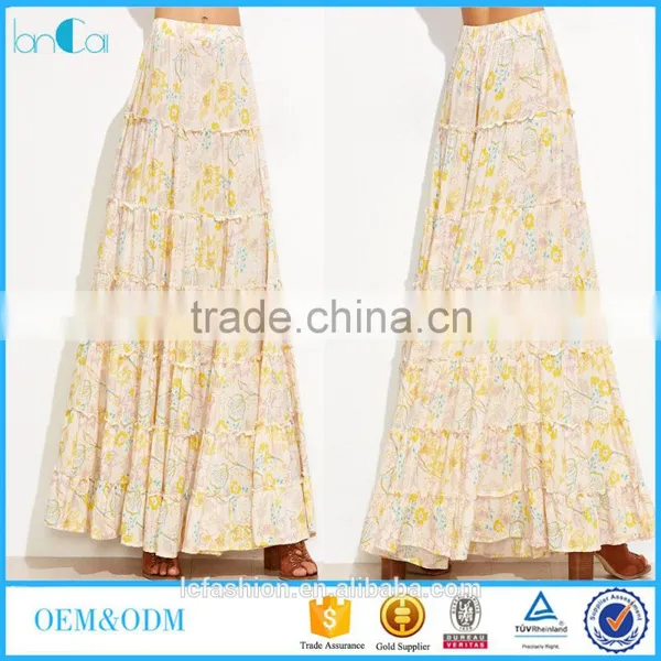 Floral Boho Maxi Swing Skirt Fashion Design Long Skirts for Women