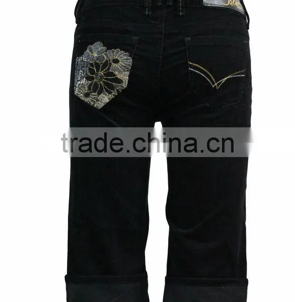 New Fashion Design Golden Button Corduroy Embroidered Shorts/pants With Folded Hem photo-3