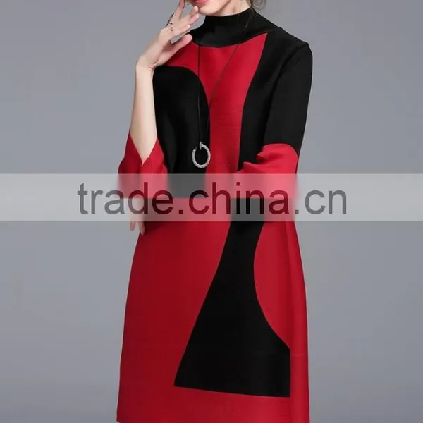 Women Creased 3/4 Sleeve Printing High Elastic Dresses Wholesale photo-2